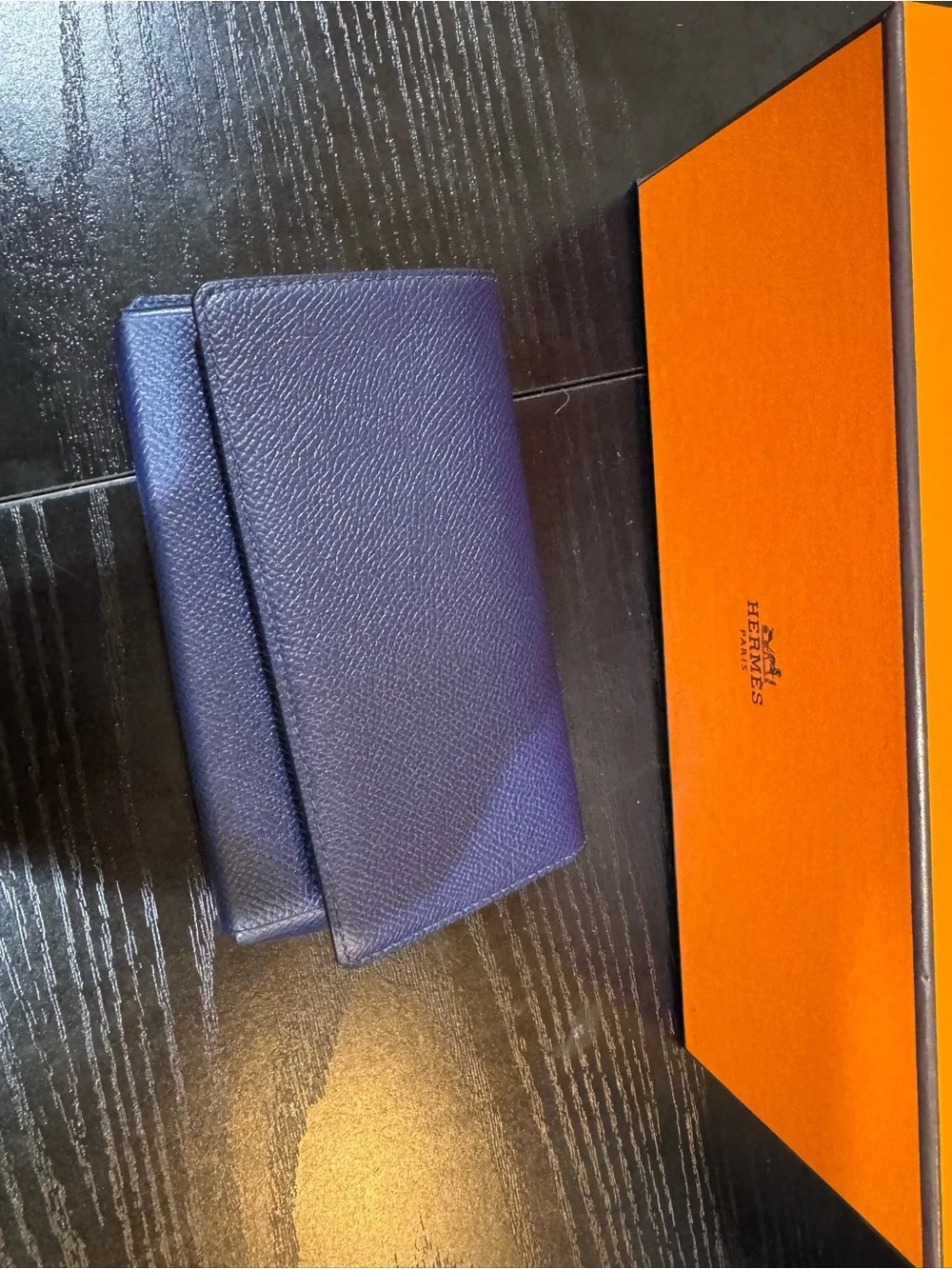 Hermes Indigo Blue Leather Wallet with Box, COA